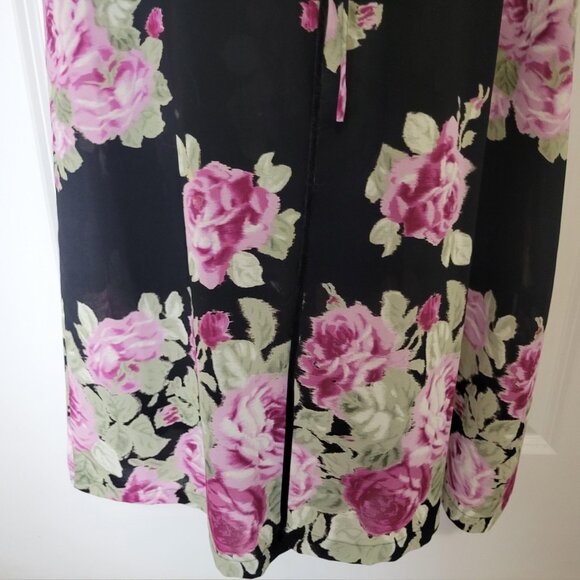 VTG Oscar de la Renta Pink Label M/L Black Pink Roses Floral Robe Nightgown Set - Picture 7 of 13